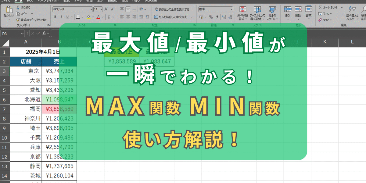 【最大値/最小値が一瞬でわかる！】ExcelのMAX関数とMIN関数でデータ分析を効率化！